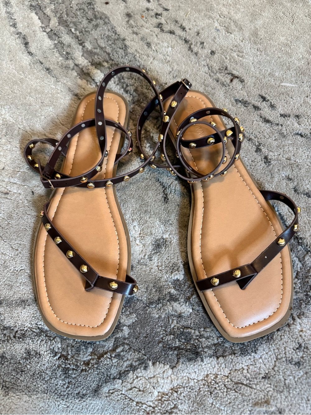 Fashion Nova Dark Brown Studded Wrap Sandals